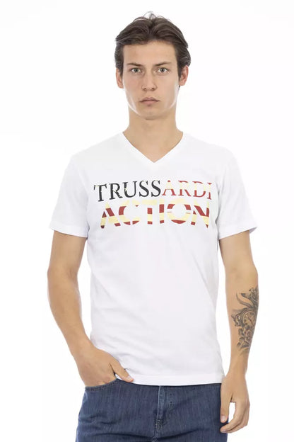 White Cotton Men V-Neck T-Shirt