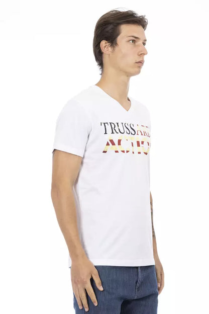 White Cotton Men V-Neck T-Shirt