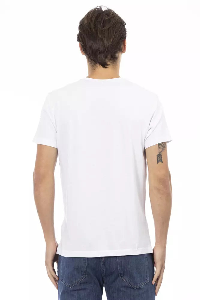 White Cotton Men V-Neck T-Shirt