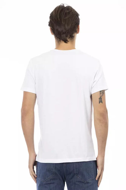 White Cotton Men V-Neck T-Shirt