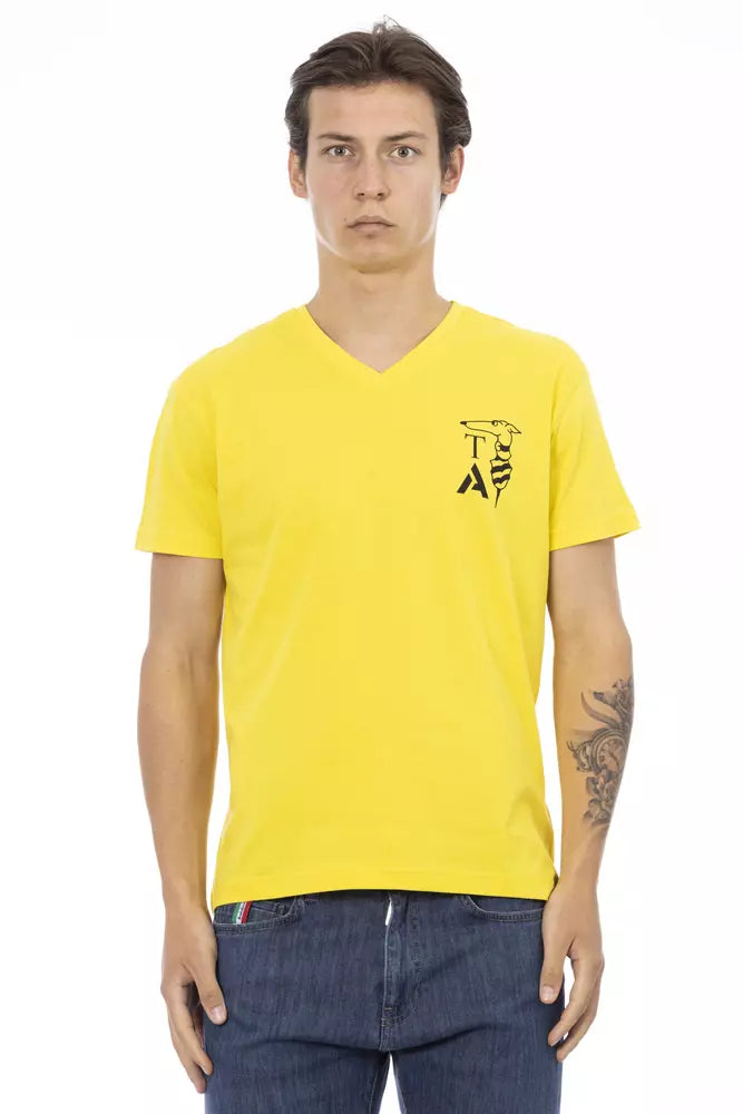 Yellow Cotton Men V-Neck T-Shirt