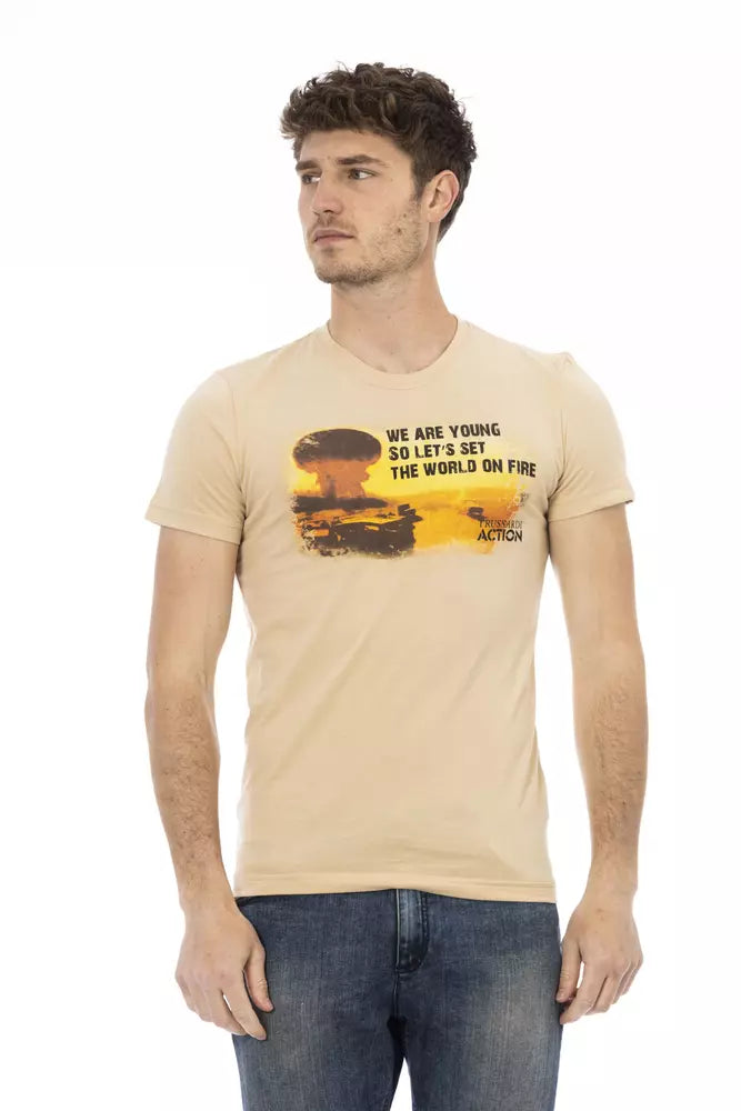 Beige Cotton Men T-Shirt