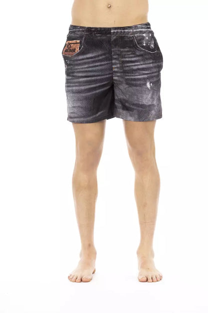 Black Polyester Men Swimwear Short