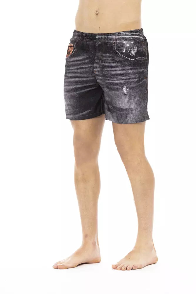 Black Polyester Men Swimwear Short