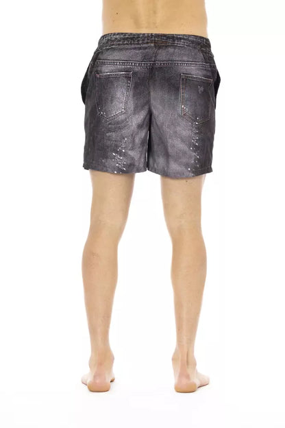 Black Polyester Men Swimwear Short