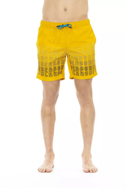 Yellow Polyester Men Swim Short