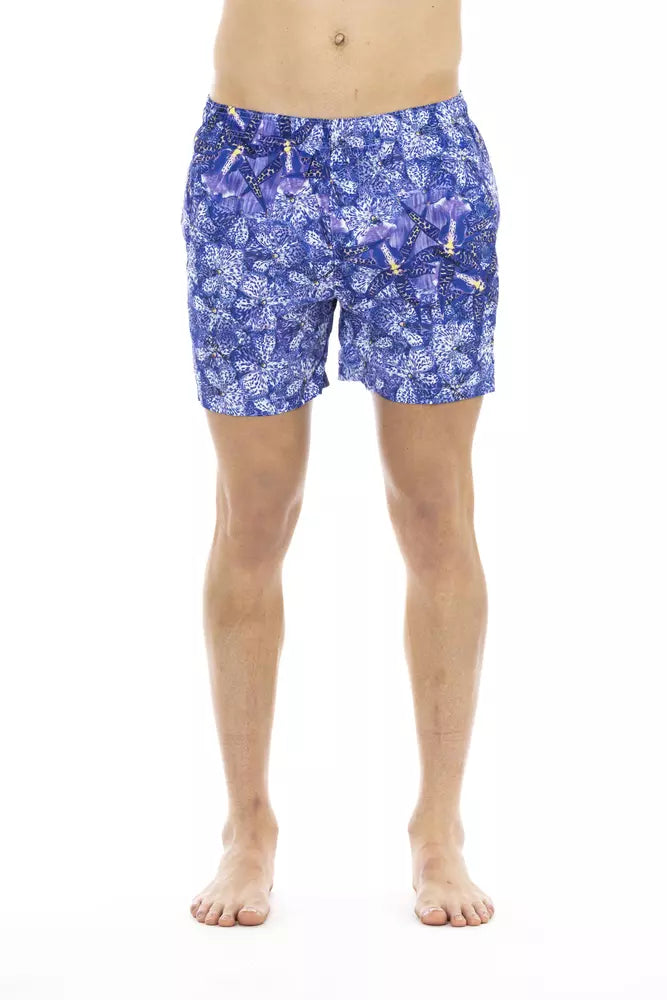 Light Blue Polyester Men Swimwear