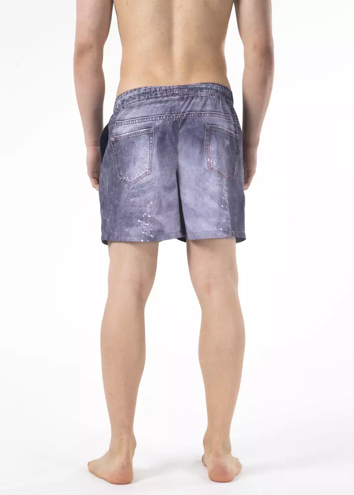 Blue Polyester Men Swim Short