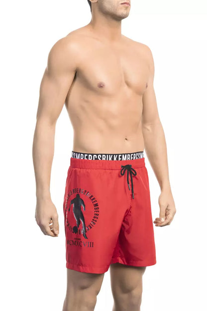 Red Polyester Men Swim Short