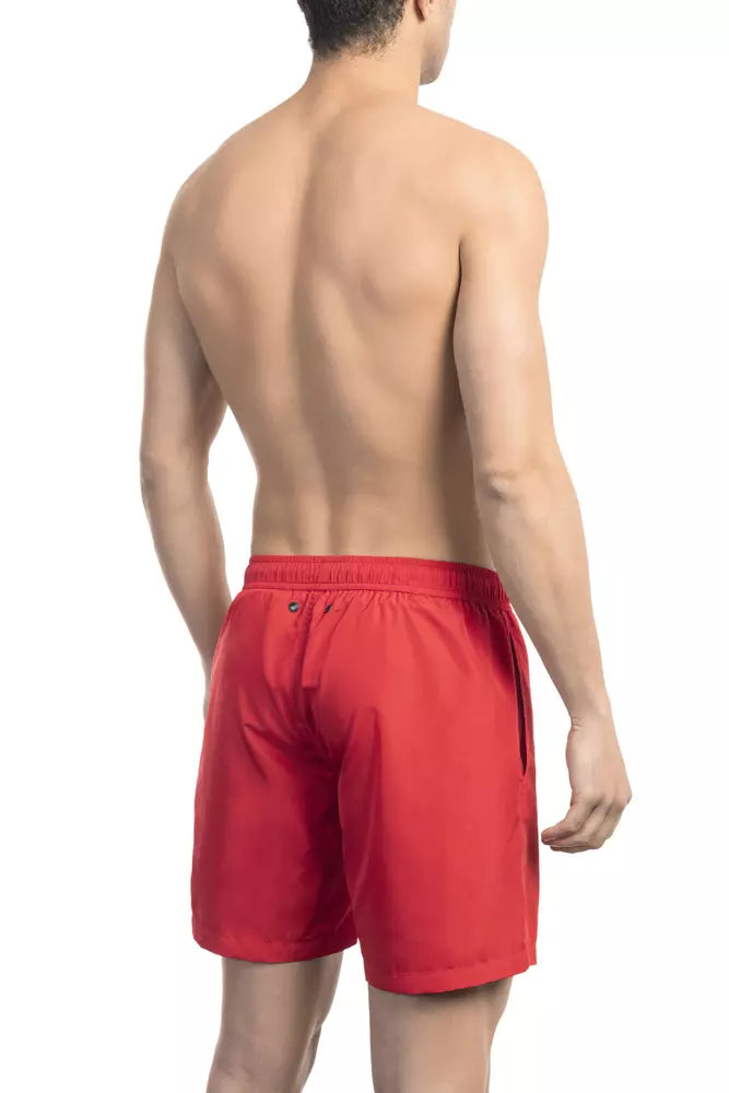 Red Polyester Men Swim Short