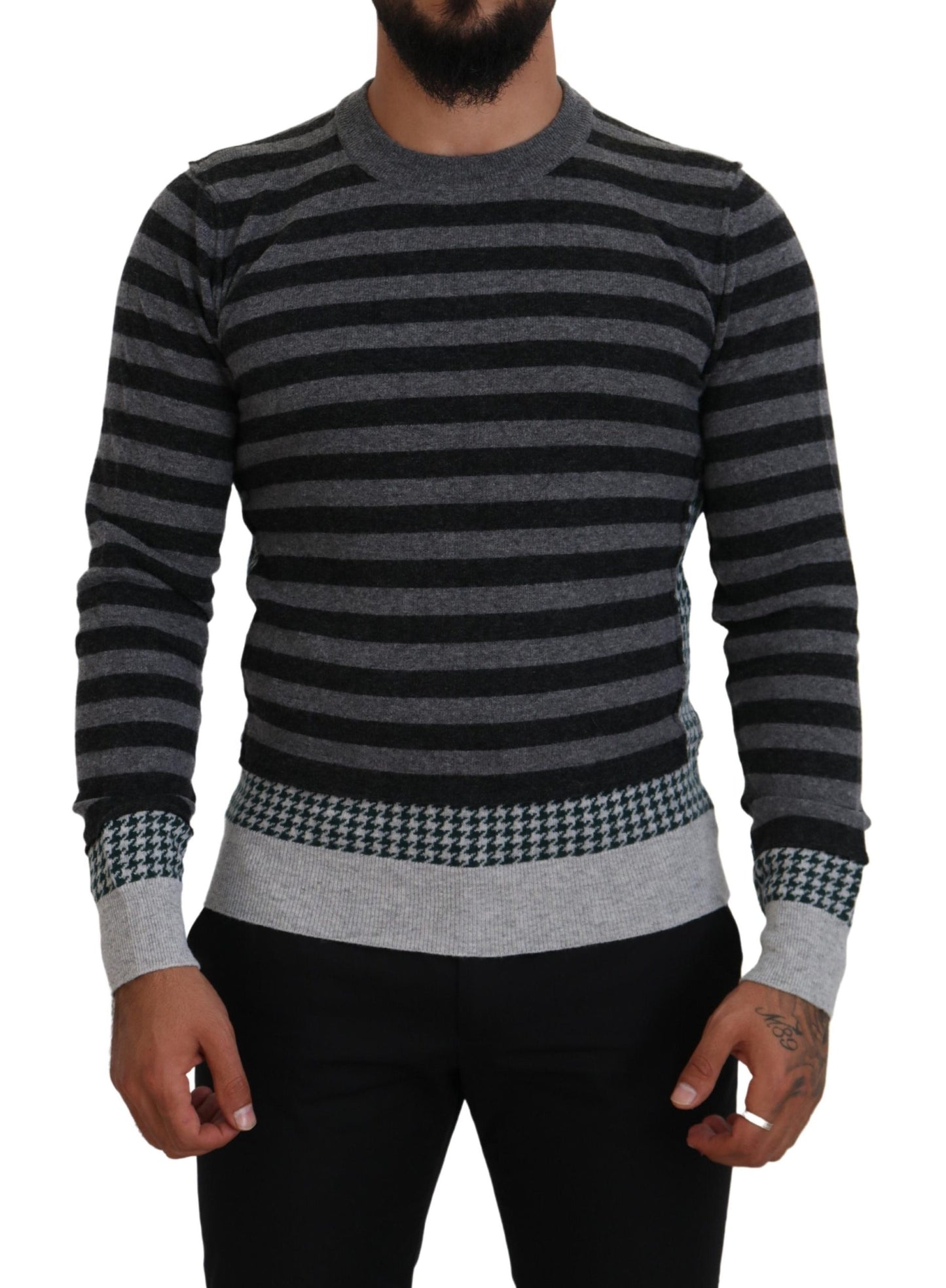 Elegant Striped Wool Crewneck Sweater