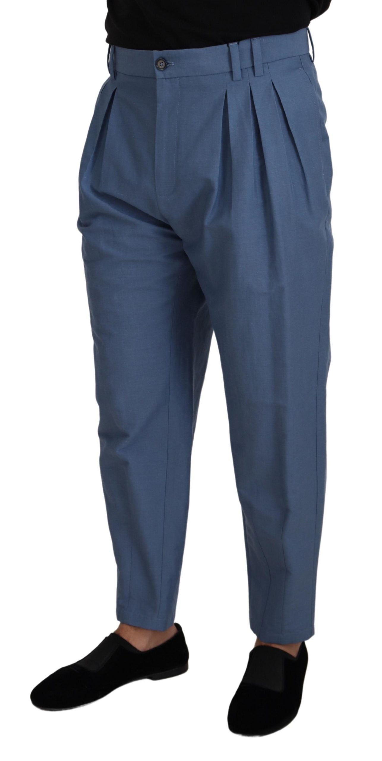 Elegant Blue Linen-Cotton Pants