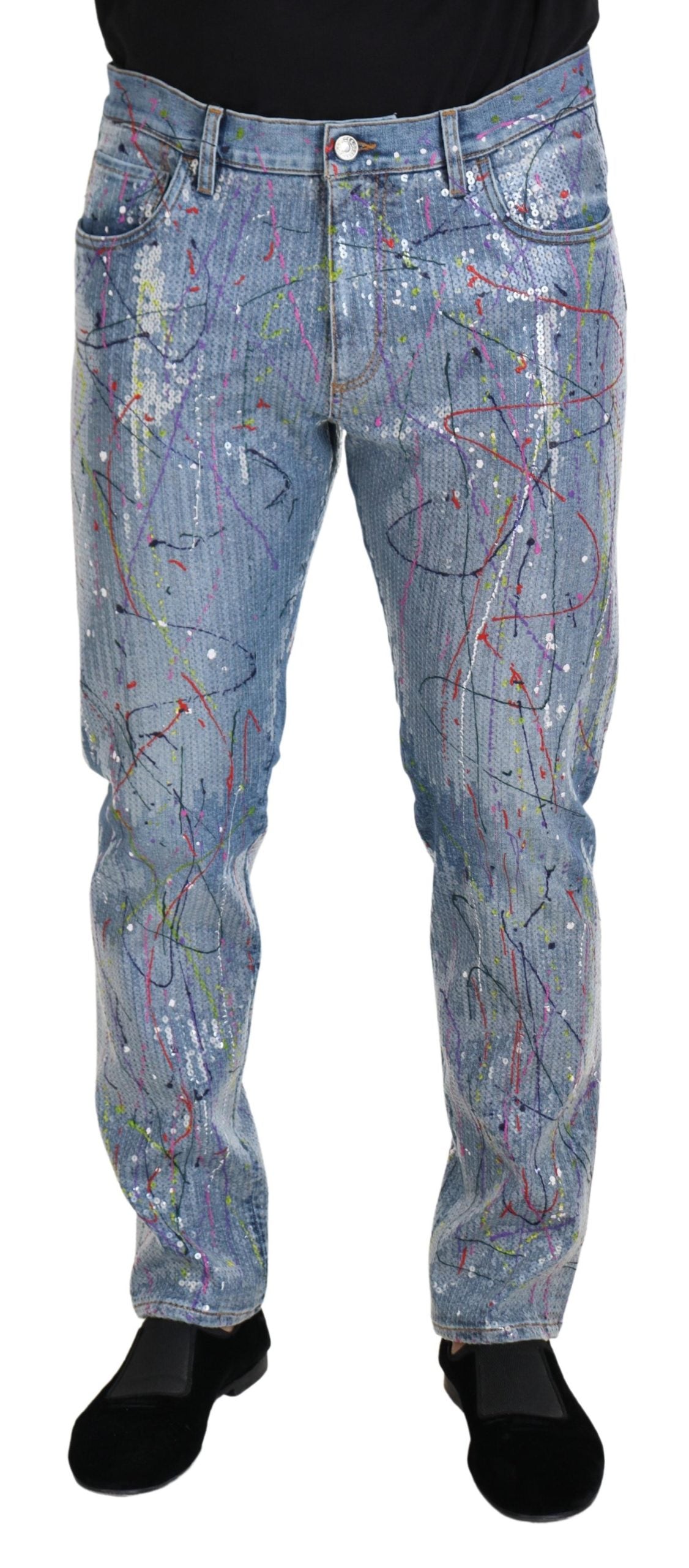 Exquisite Color Splash Denim Pants