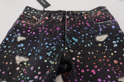 Elegant Multicolor Printed Denim Pants