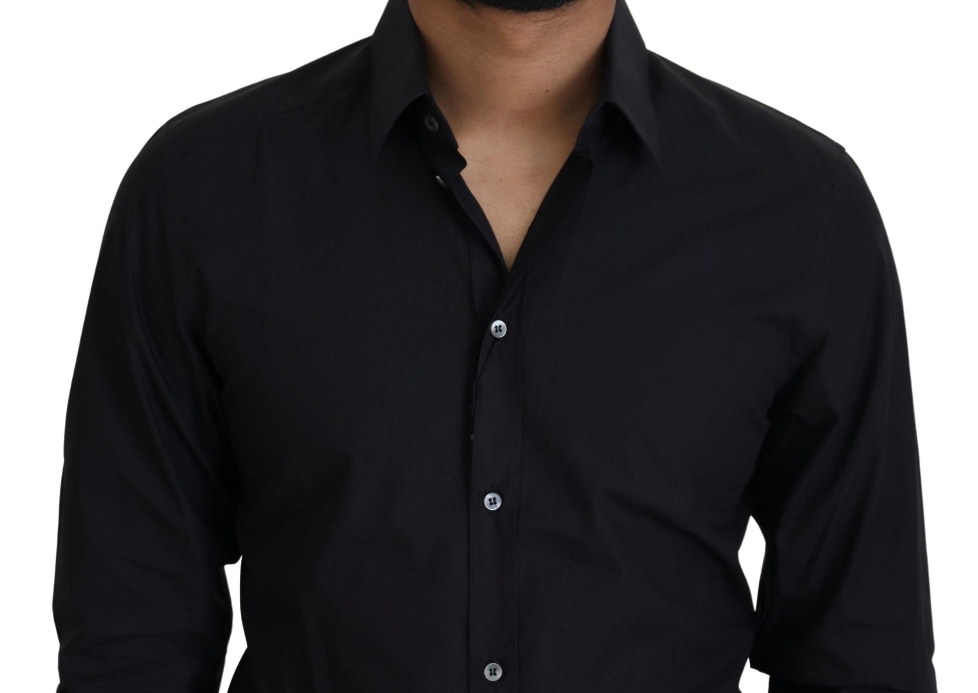 Elegant Slim Fit Black Cotton Dress Shirt