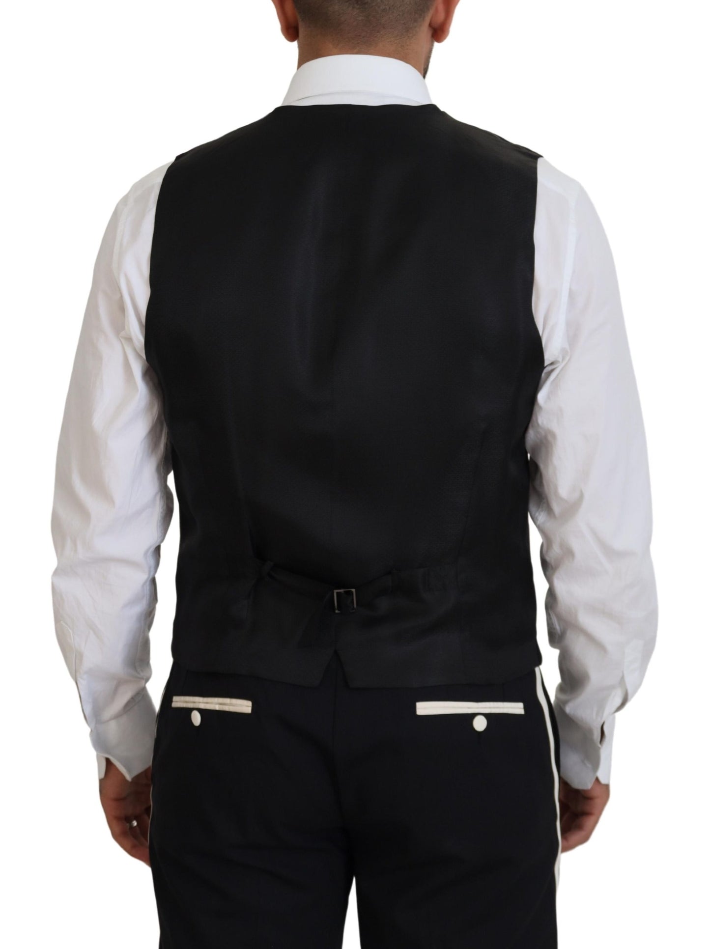 Elegant Black and White Slim Fit Three Piece Suit