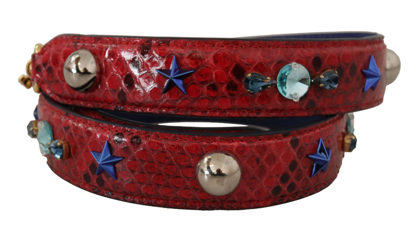 Chic Red Python Leather Shoulder Strap