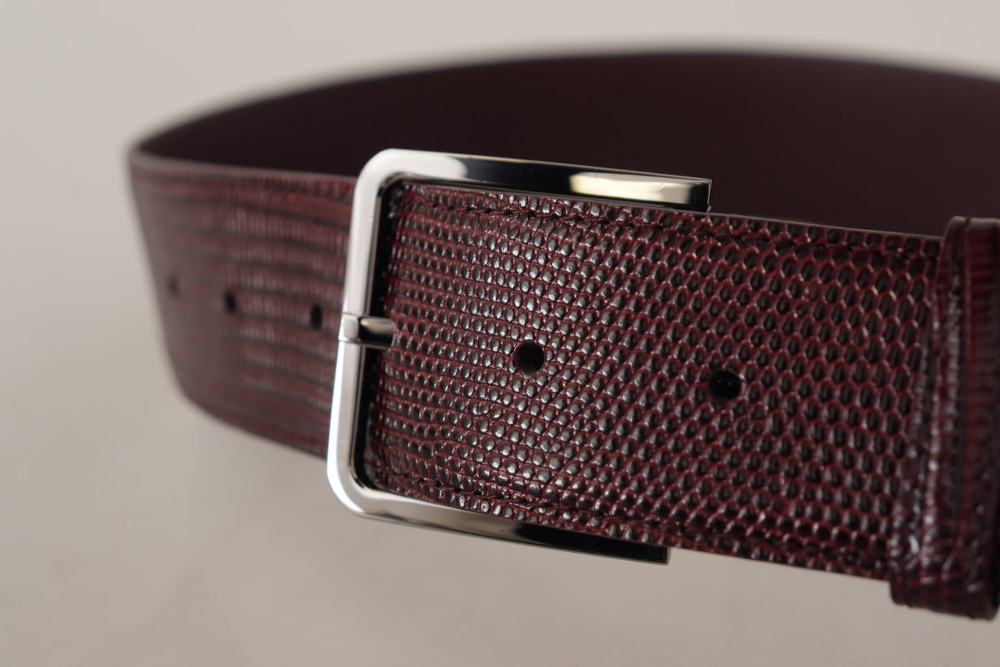 Elegant Maroon Leather Belt with Engraved Buckle