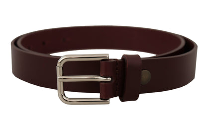 Elegant Maroon Leather Belt with Logo Buckle