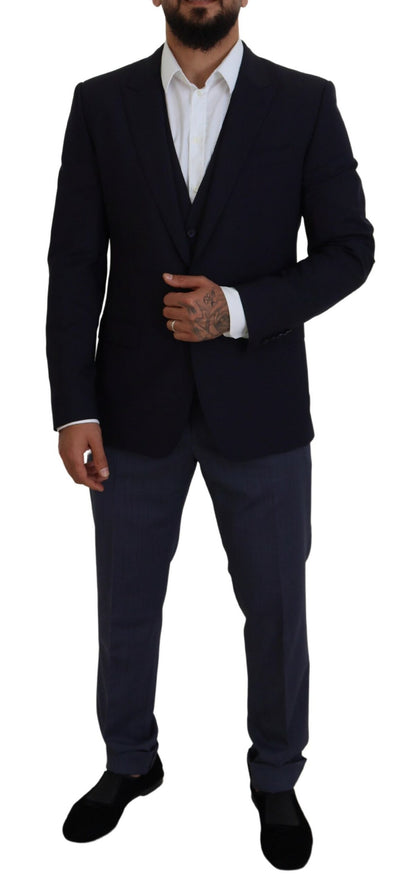 Elegant Navy Wool Blend Martini Blazer