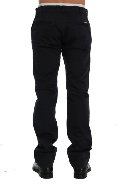 Sleek Blue Cotton Stretch Pants for Men