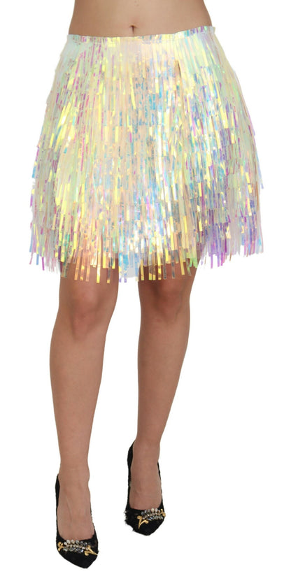 Iridescent Fringe Mini Skirt Mid Waist