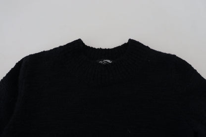 Black Wool Knit Crewneck Pullover Sweater