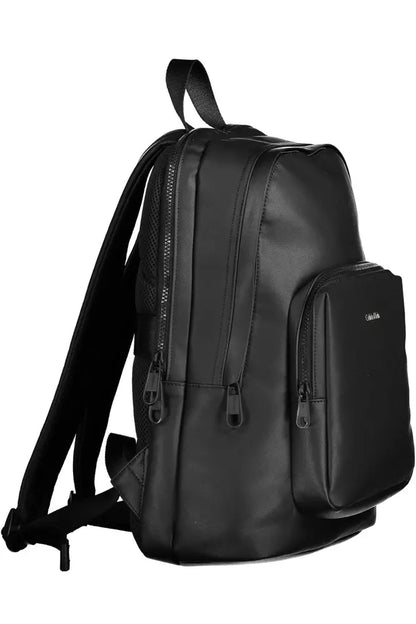 Black Polyester Men Backpack