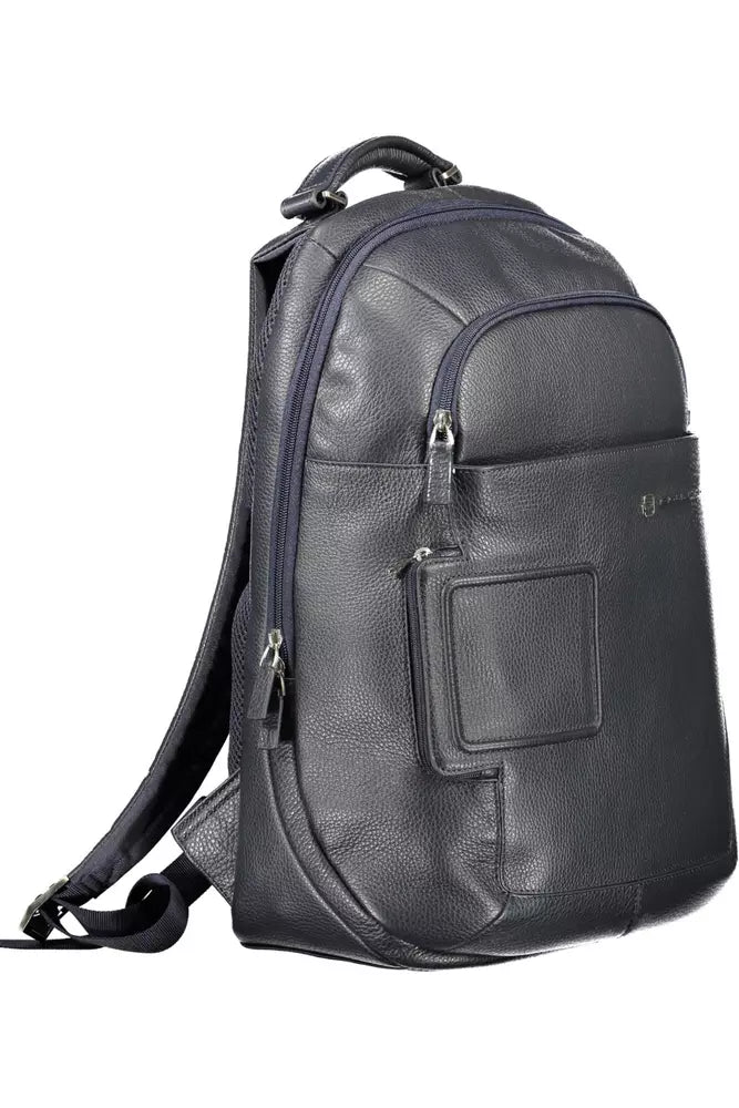 Blue Leather Men Backpack