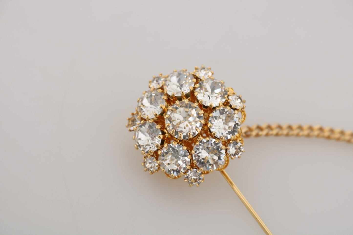 Exquisite Crystal-Embellished Gold Brooch