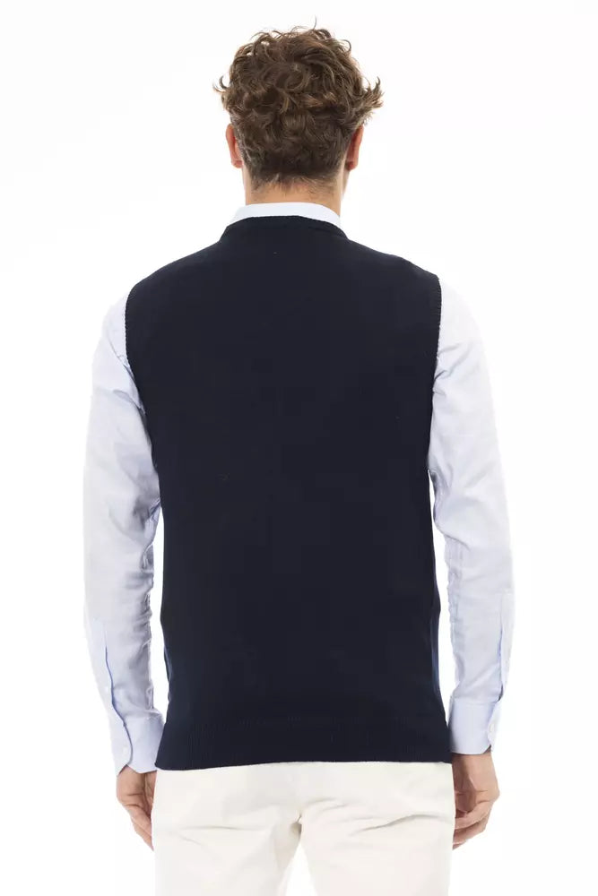 Blue Viscose Men Vest