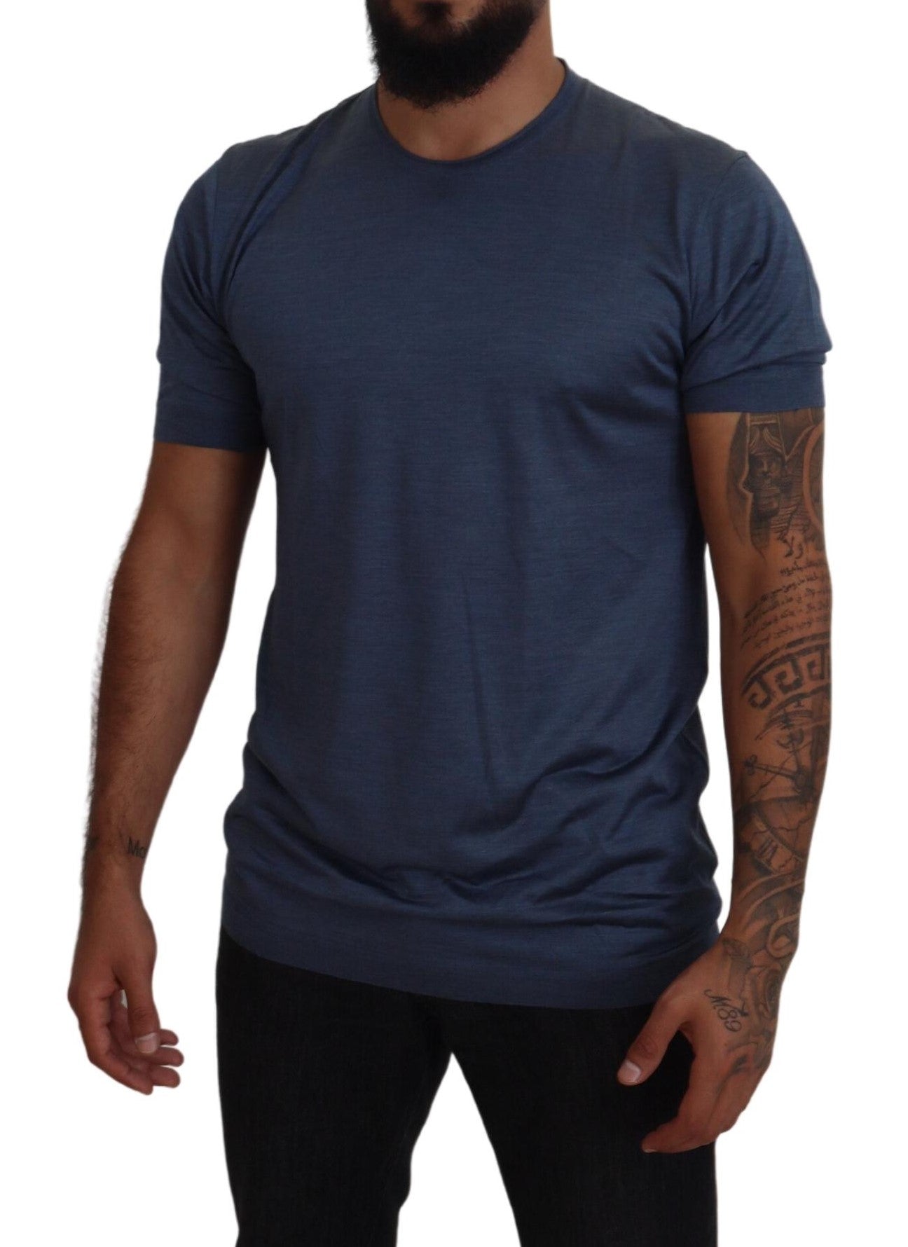 Elegant Silk Crewneck Blue Tee