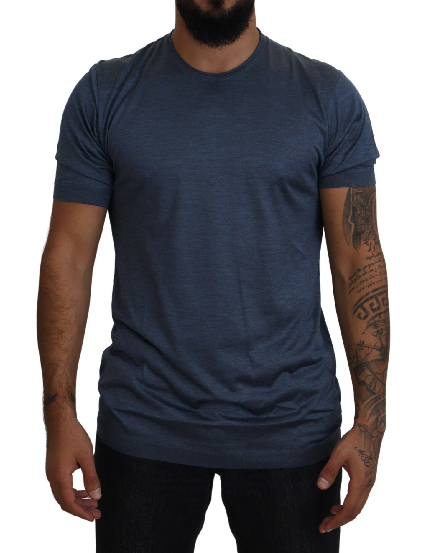 Elegant Silk Crewneck Blue Tee