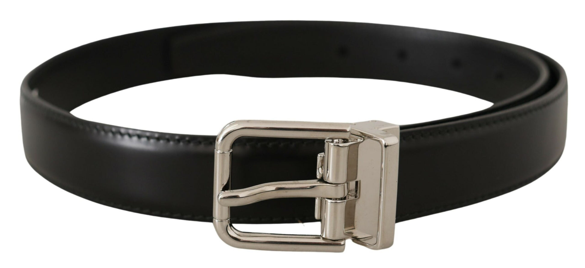 Sleek Black Leather Belt with Metal Buckle