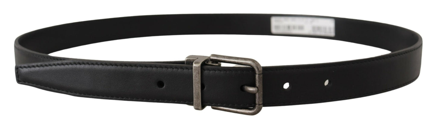 Elegant Black Leather Belt with Metal Buckle