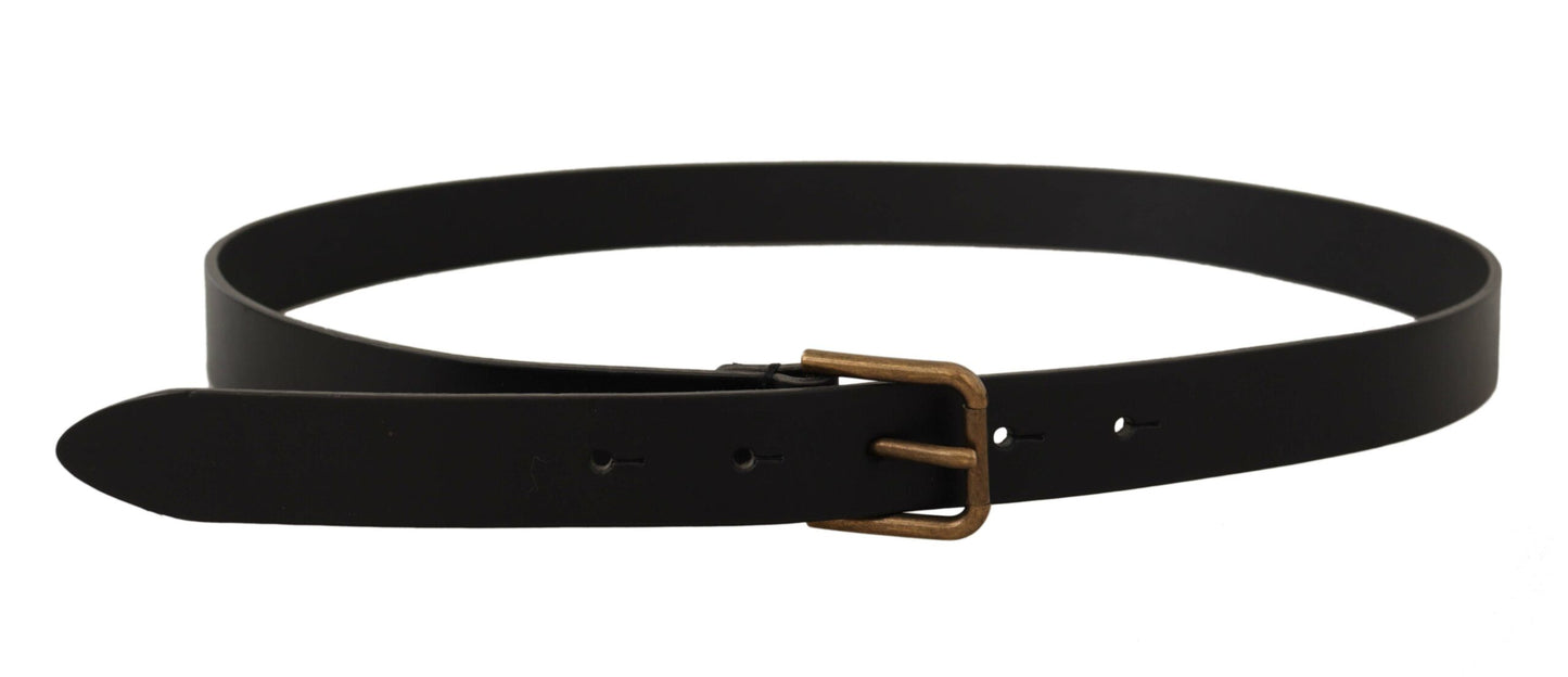 Elegant Black Leather Belt with Metal Buckle