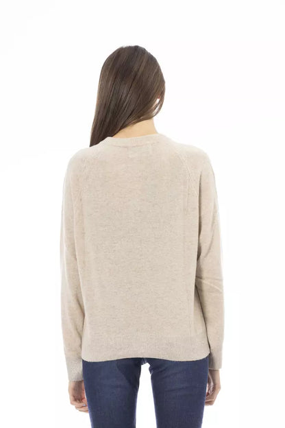 Beige Wool Women Sweater