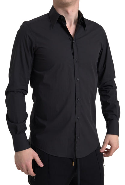 Elegant Slim Fit Black Cotton Dress Shirt