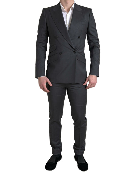 Sleek Grey Slim Fit Double Breasted Suit