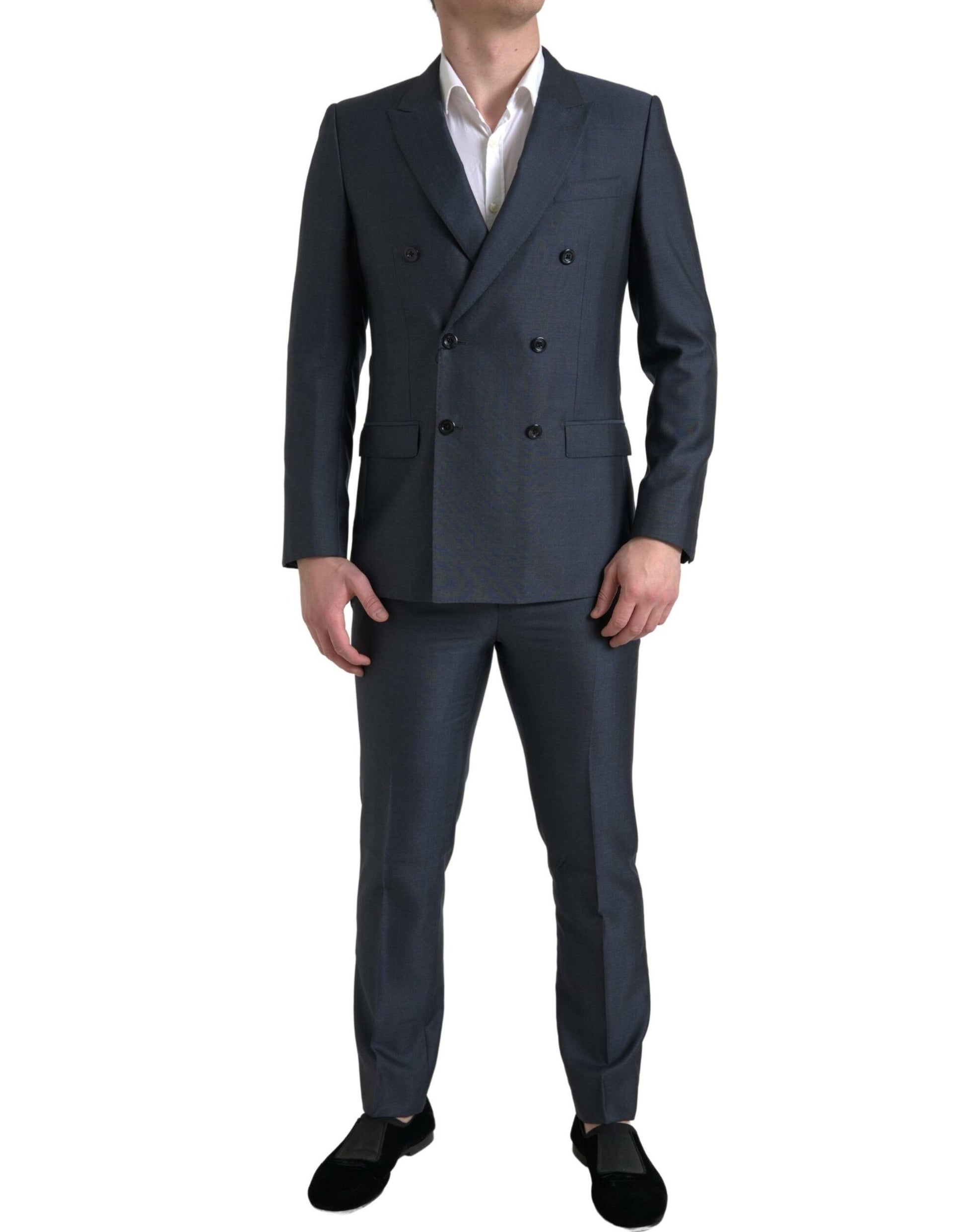 Elegant Blue Silk Blend Martini Suit