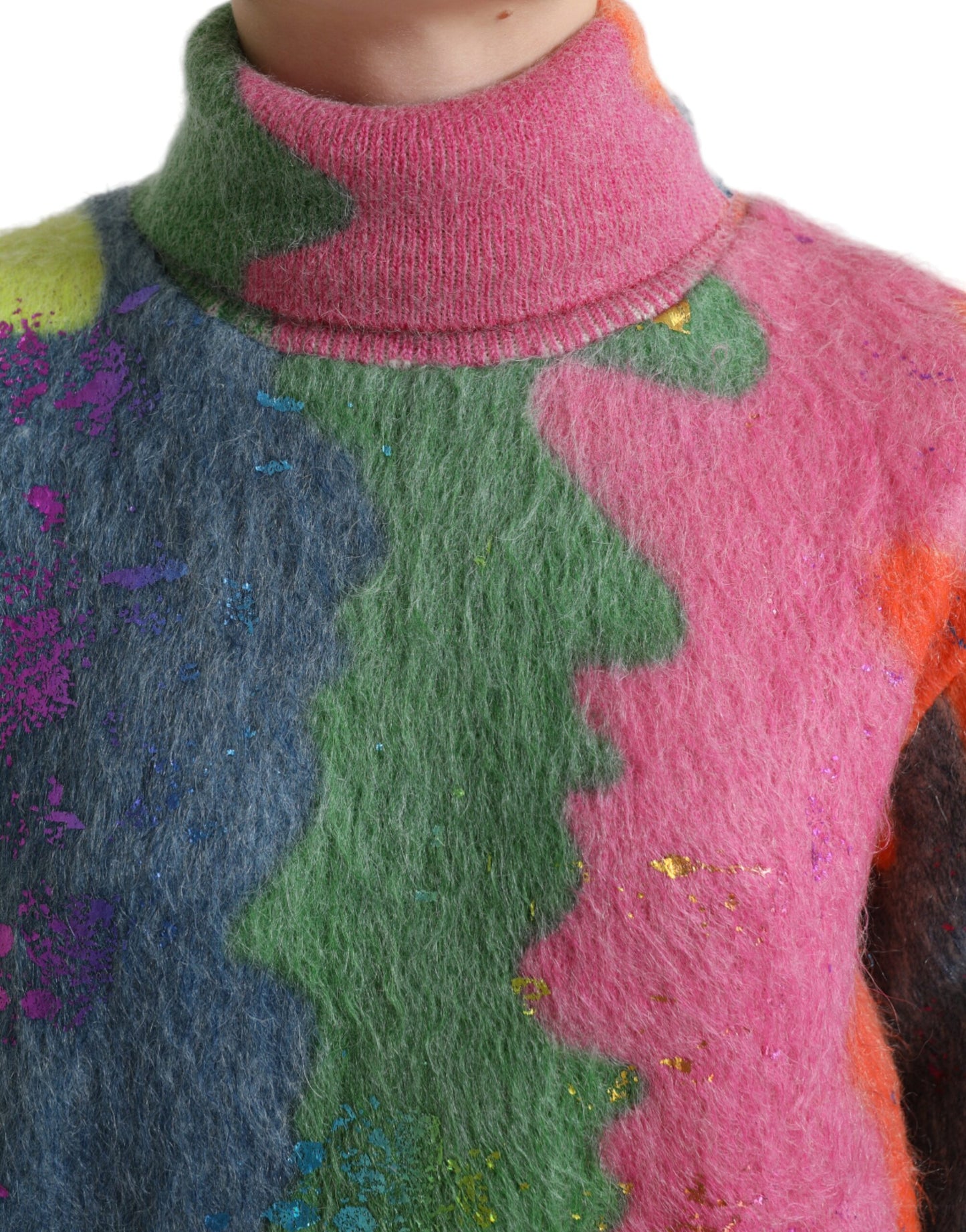 Multicolor Mohair Stripe Turtleneck Sweater