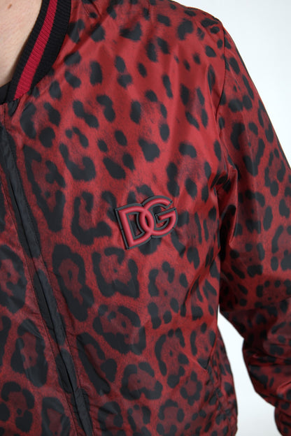 Red Leopard Print Bomber Jacket