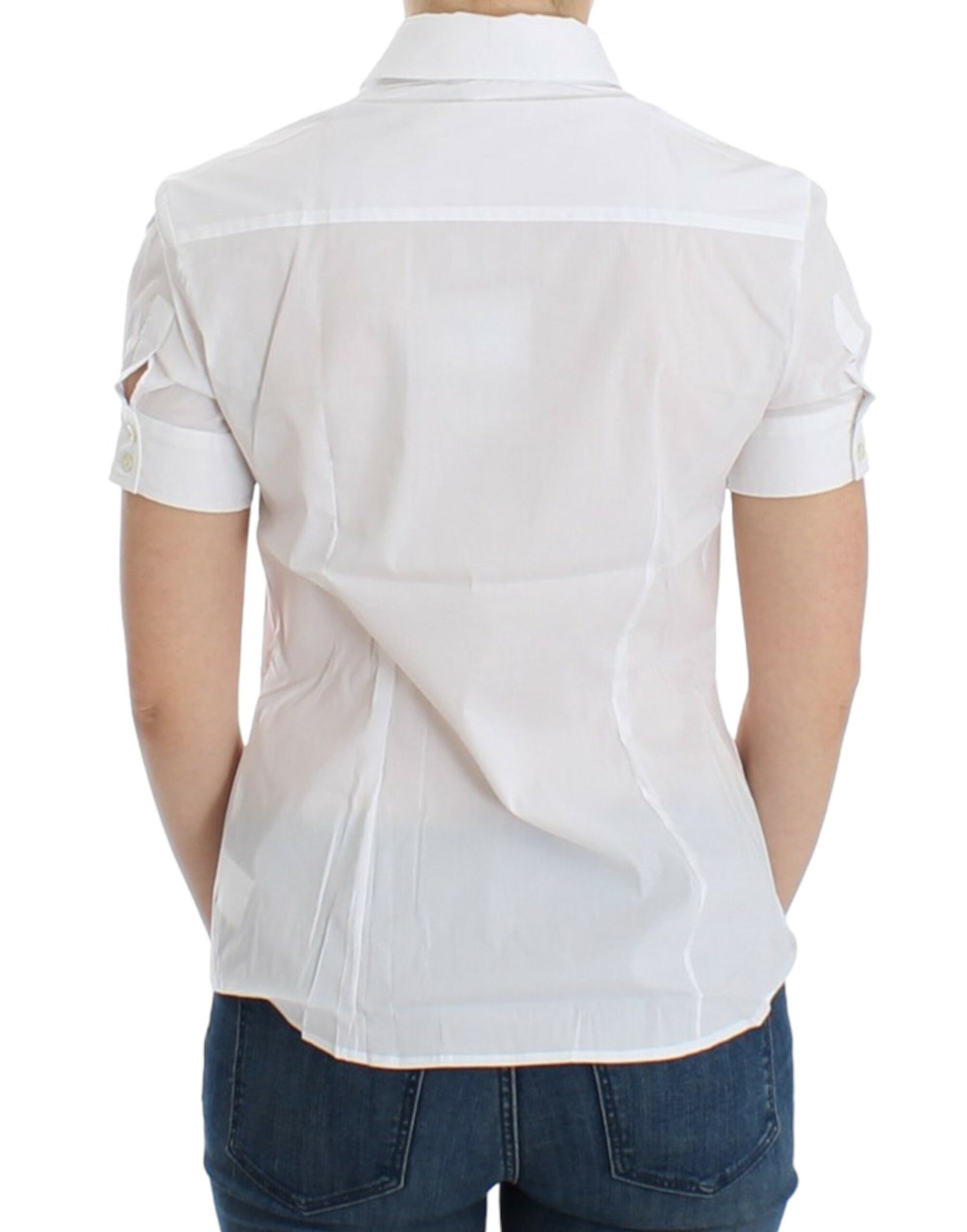 Chic White Cotton Blend Shortsleeve Blouse