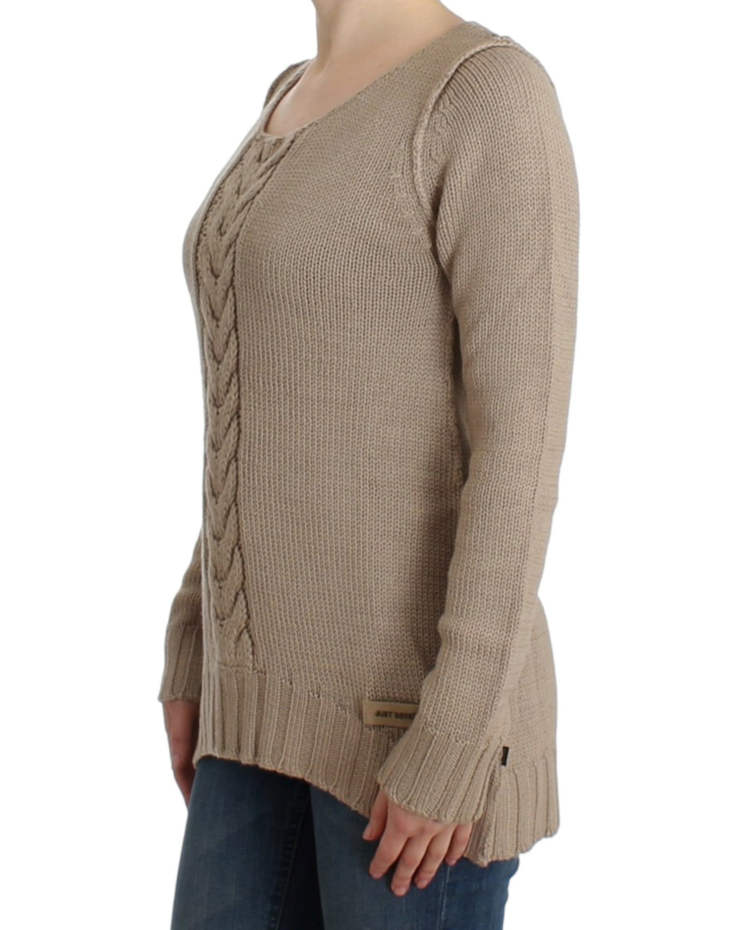 Elegant Beige Knitted Crew Neck Sweater