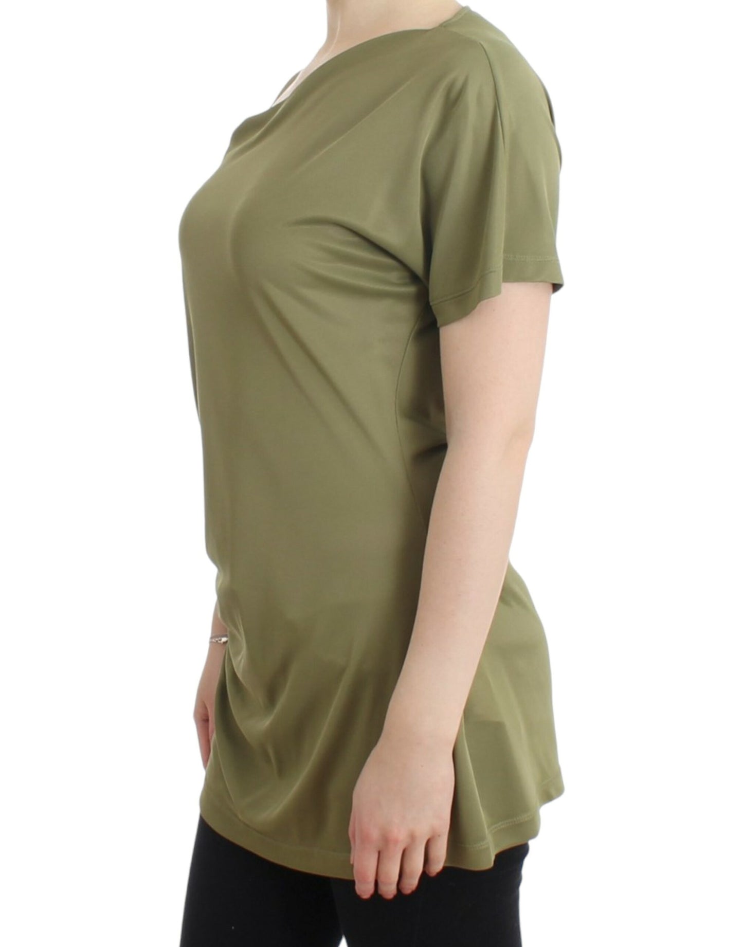 Elegant Green Jersey Blouse with Gold Accents