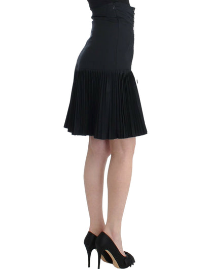 Elegant Black Pleated Lace A-Line Skirt