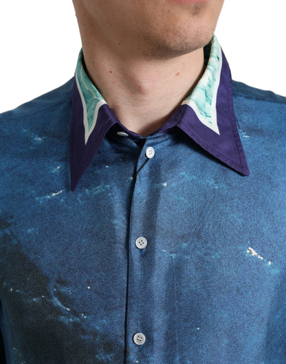 Elegant Ocean Print Silk Shirt