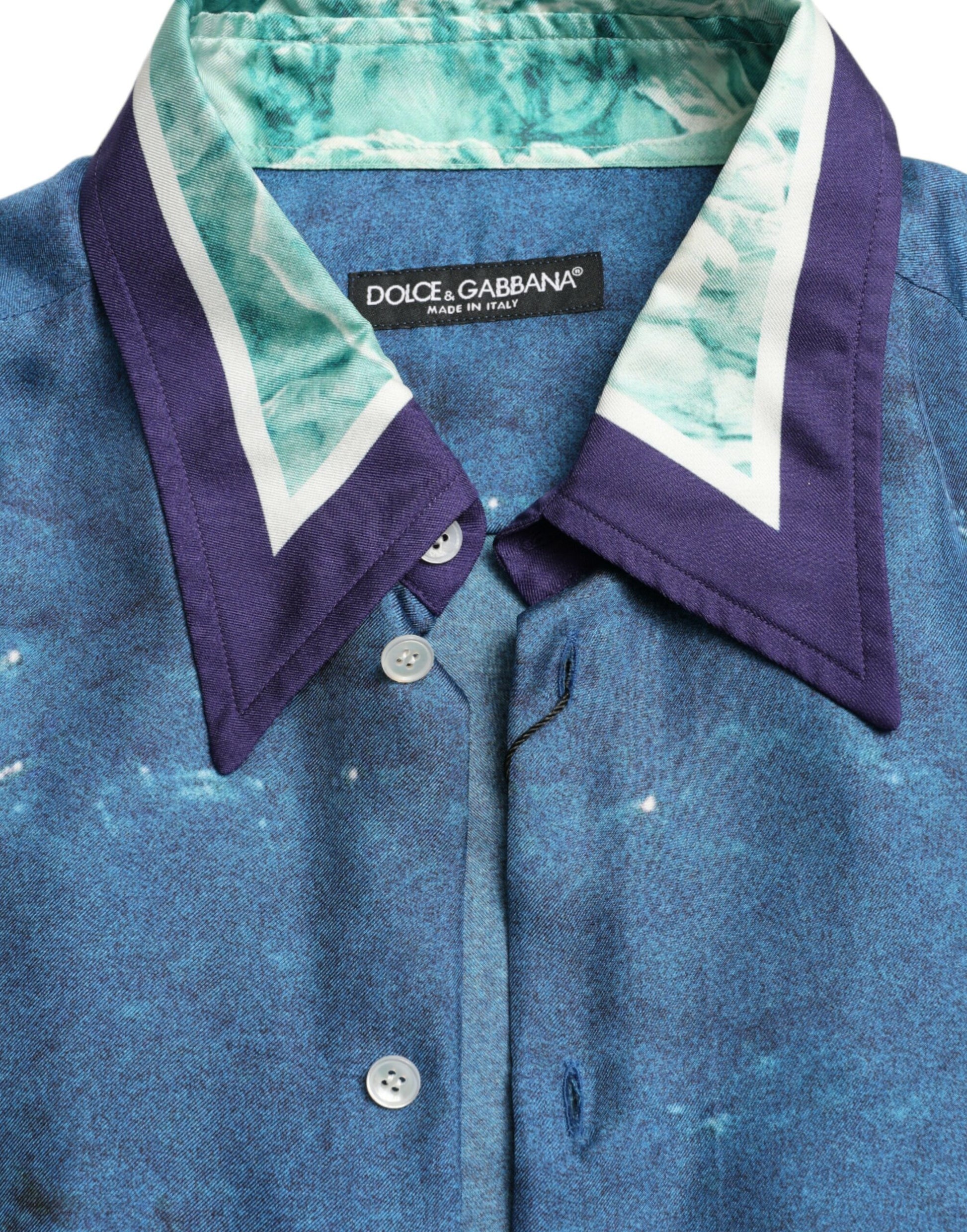 Elegant Ocean Print Silk Shirt