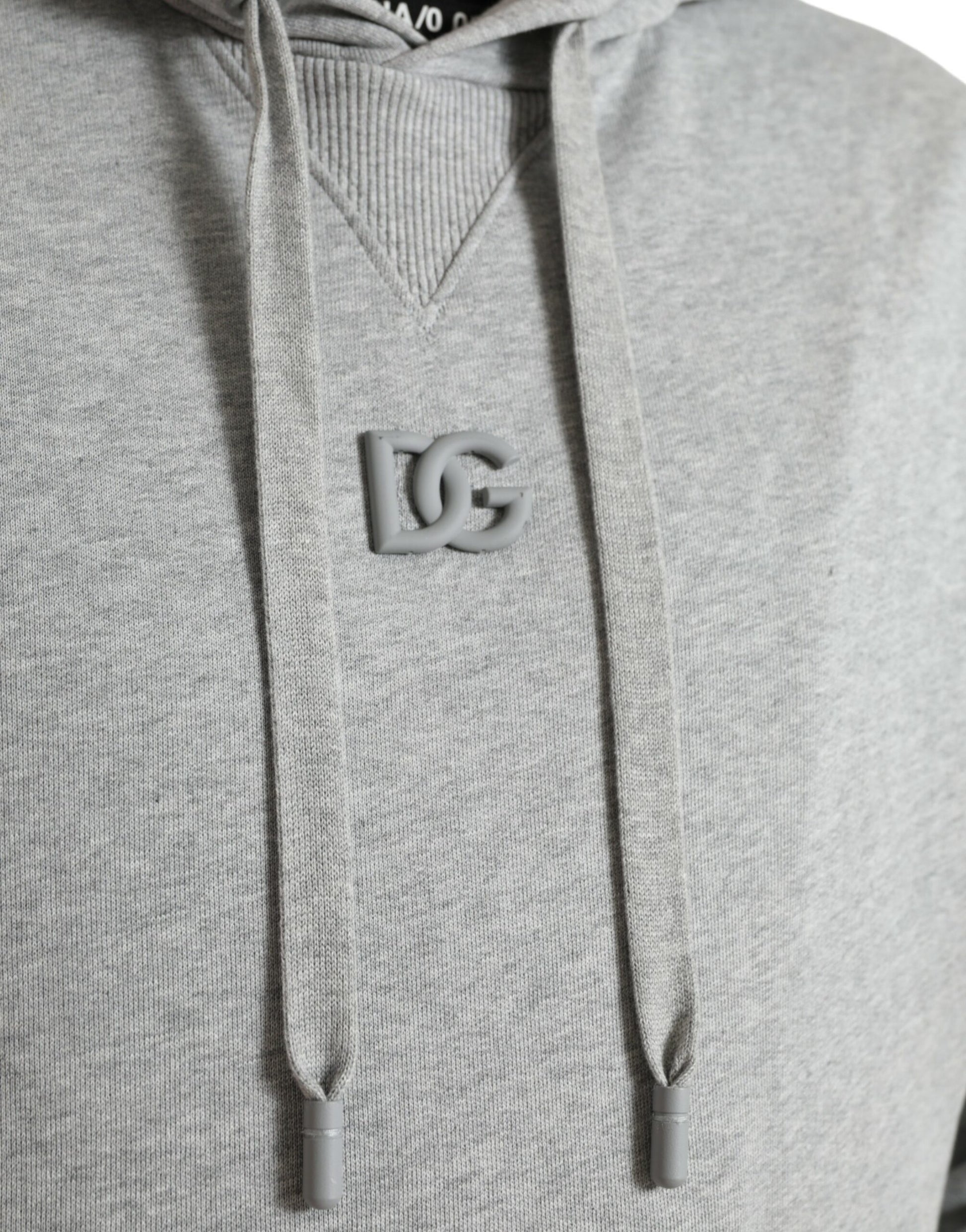 Chic Gray Logo Hooded Cotton Sweater