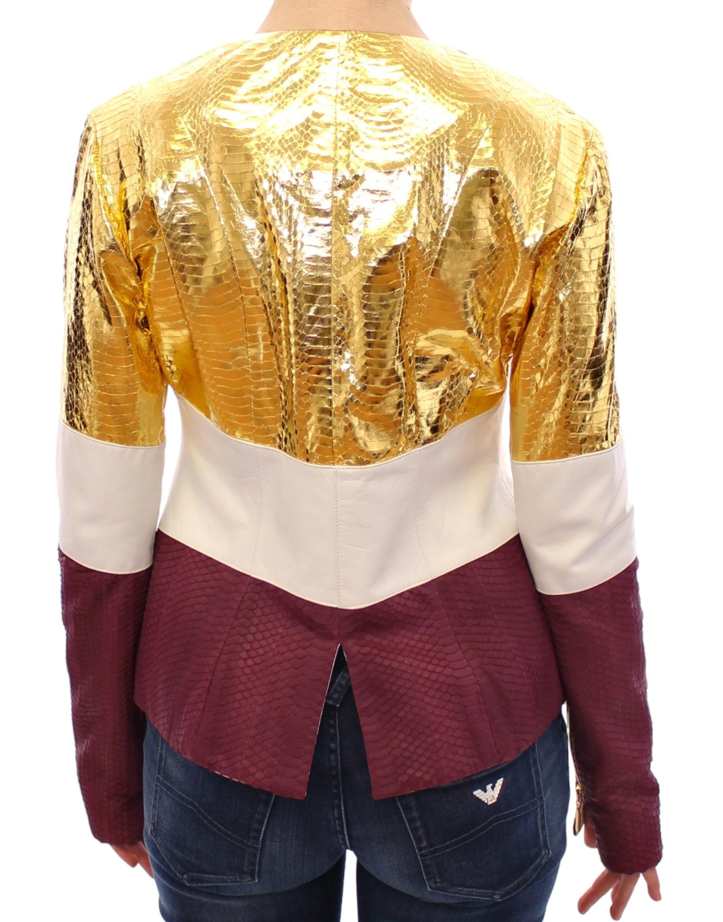 Elegant Metallic Croc Print Leather Jacket